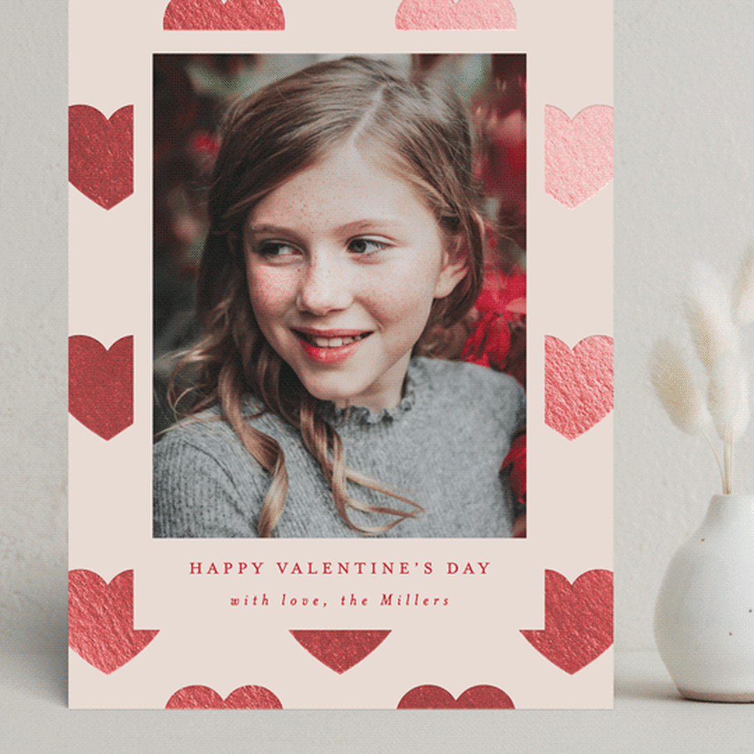 "Polka Hearts" - Valentine's Day Cards in Peach by AK Graphics - Front