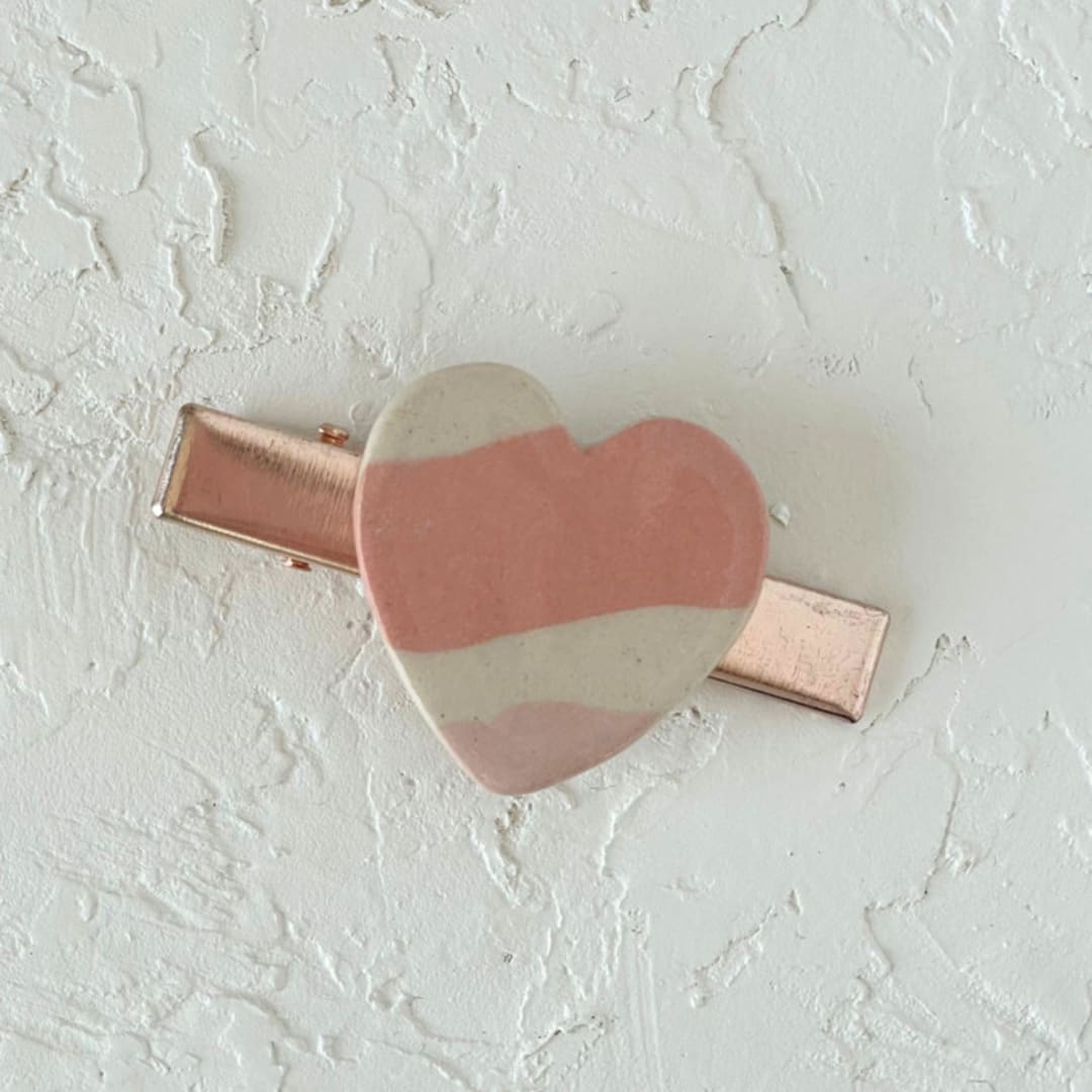 "Striped Heart Hair Clip" - Hair Clip in multicolorassorted-colors by Quiet Clementine