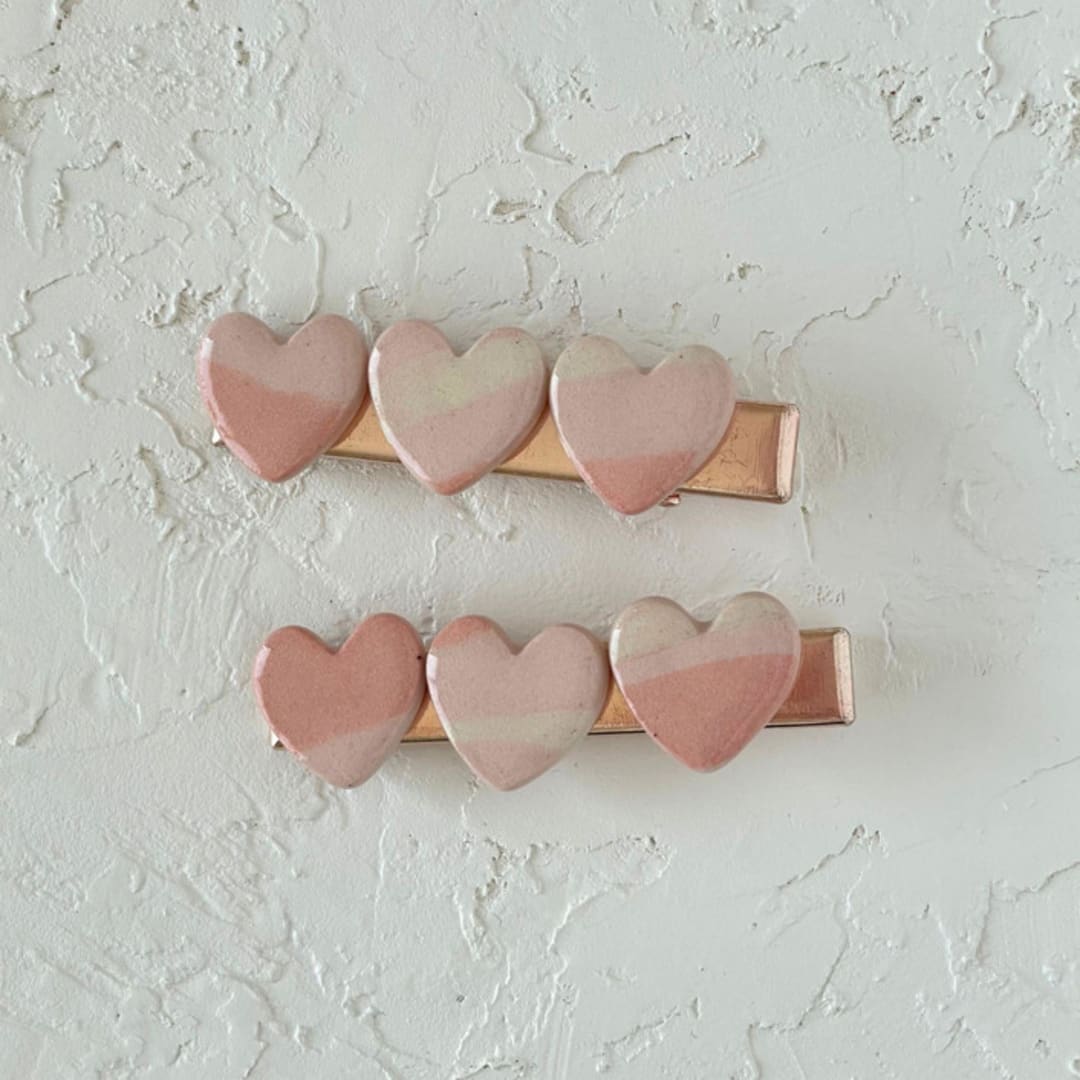 "Pink Abstract Heart Hair Clip Set" - Hair Clip in pink by Quiet Clementine
