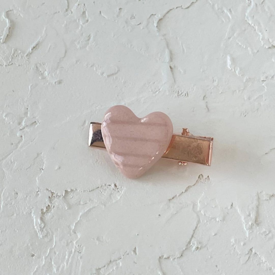 "Pink Heart Mini Hair Clip" - Hair Clip in pink by Quiet Clementine