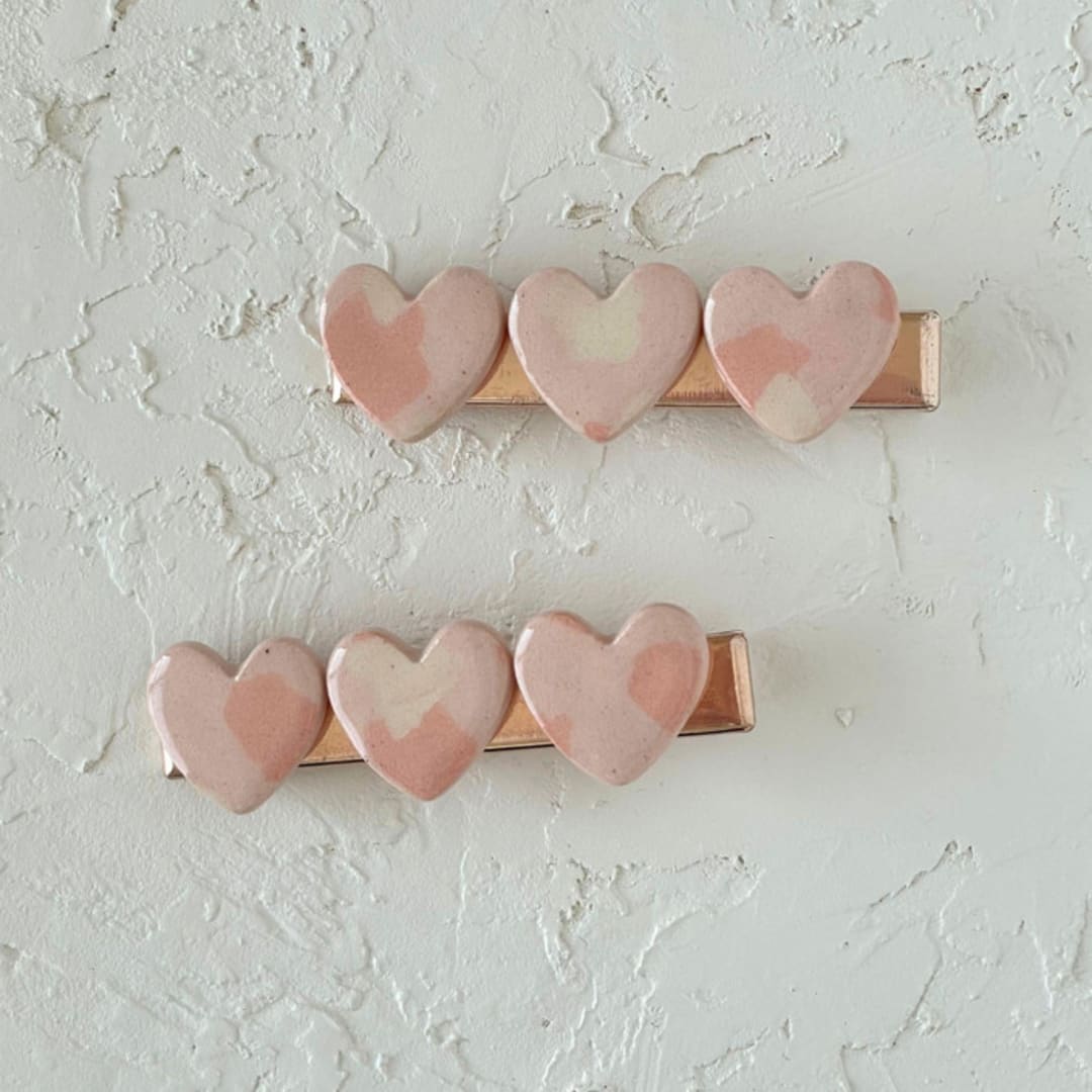 "Pink Terrazzo Heart Hair Clip Set" - Hair Clip in pink by Quiet Clementine