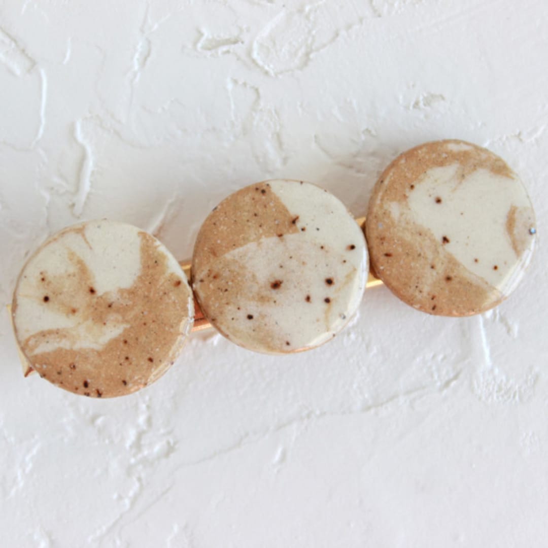 "Marbled Stoneware Circles Hair Clip" - Hair Clip in beige by Quiet Clementine