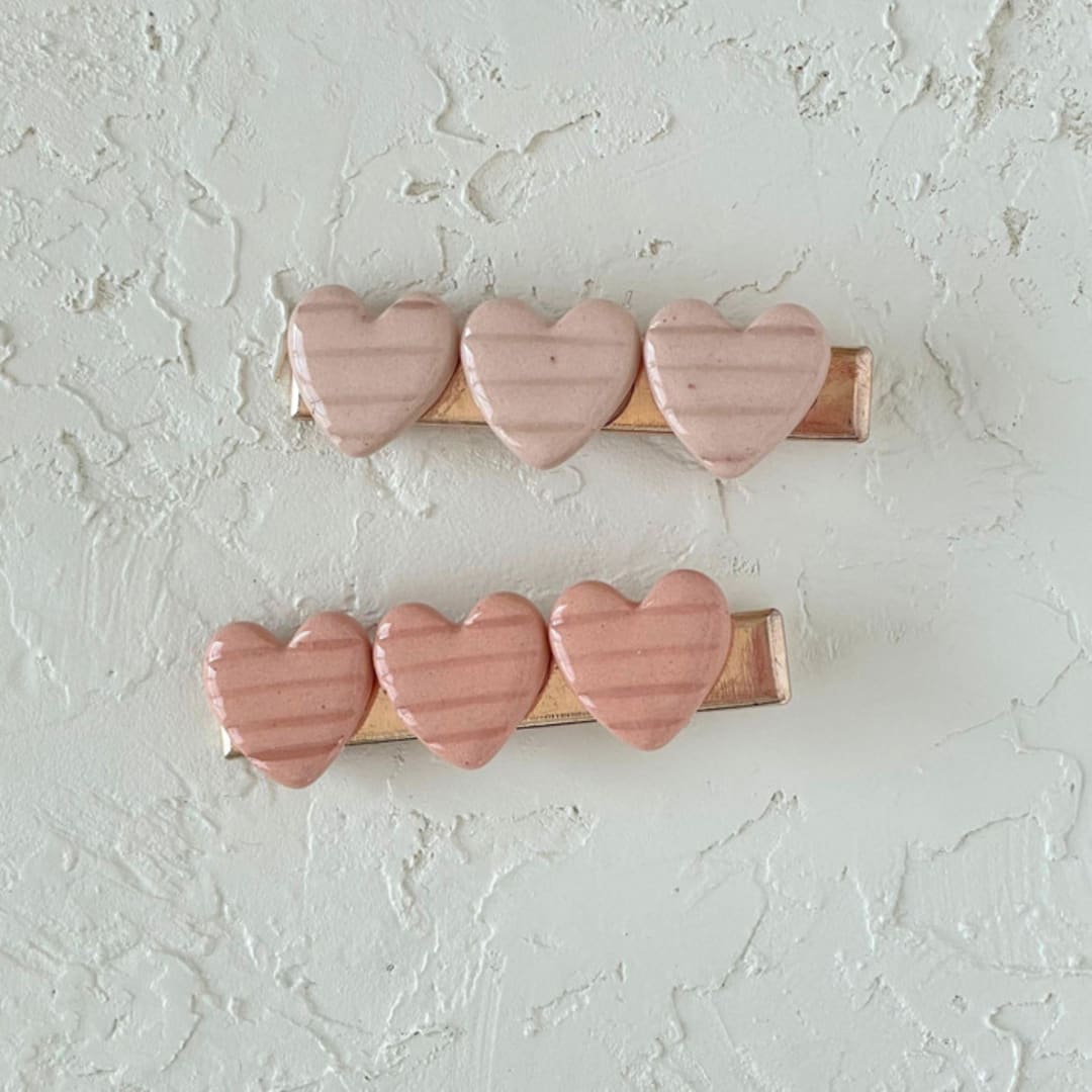 "Valentine's Day Heart Hair Clip Set" - Hair Clip in pink by Quiet Clementine