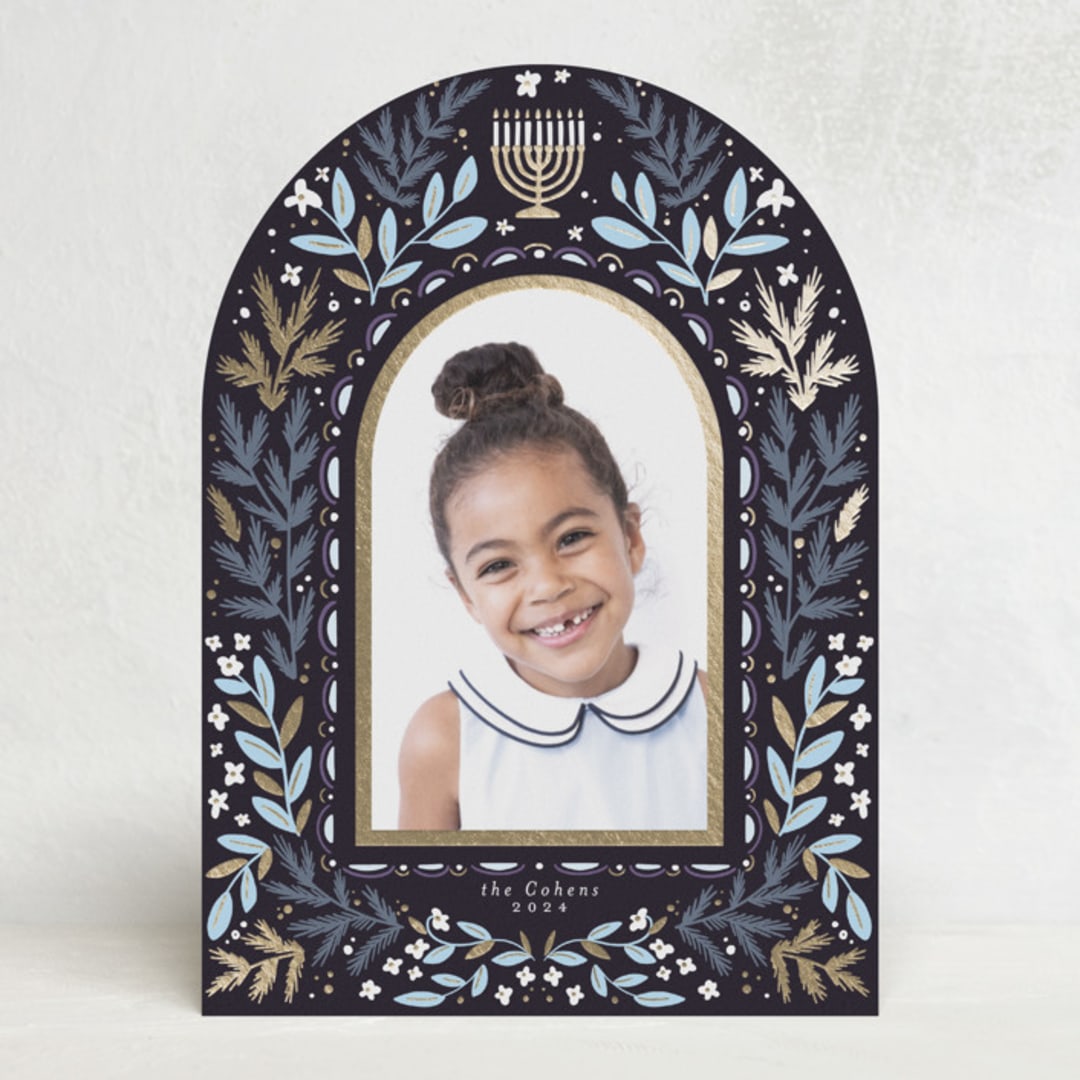 "Flourish" - Hanukkah Cards in Midnight by Hudson meet Rose - Front