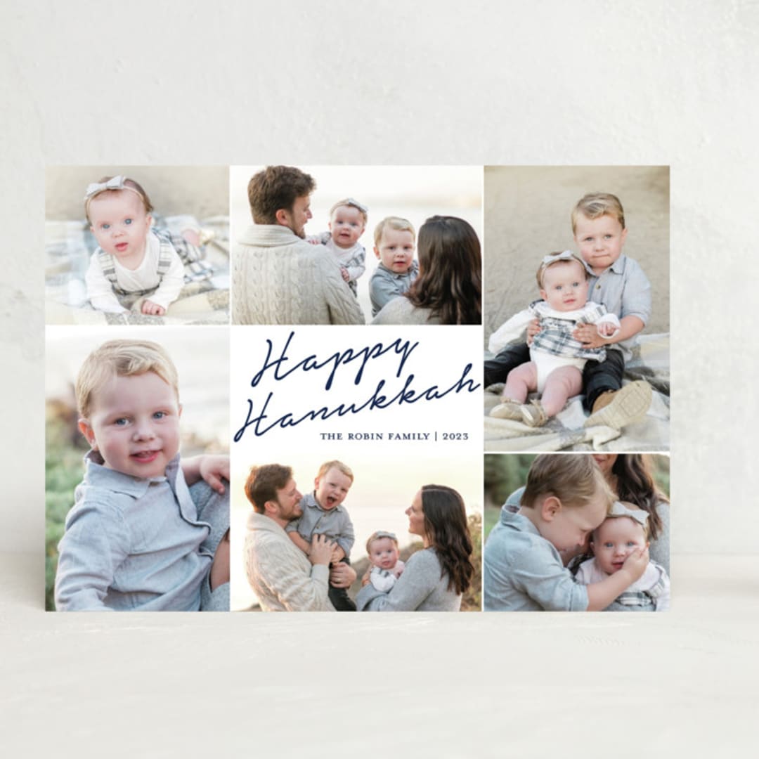 "Handwritten Hanukkah" - Hanukkah Cards in Navy by Annie Shapiro - Front