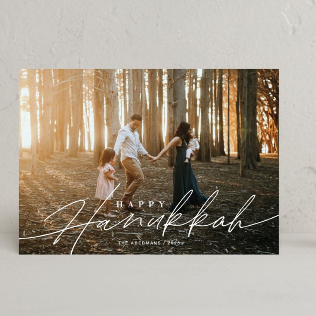 "Timeless Script" - Hanukkah Cards in Snow by Katy Shen - Front