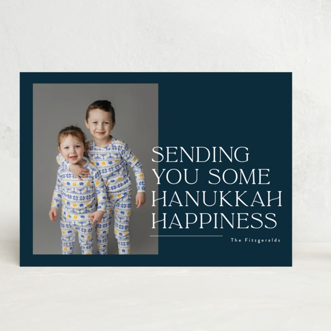 "Sending holiday happiness" - Hanukkah Cards in Navy by Jackie Crawford - Front