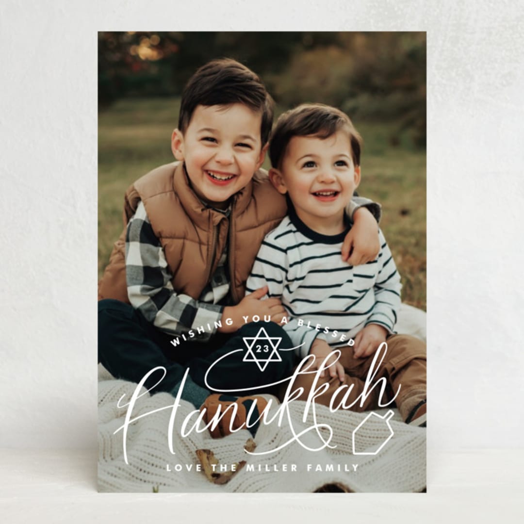 "hanukkah hand lettering" - Hanukkah Cards in Snow by Becky Nimoy - Front