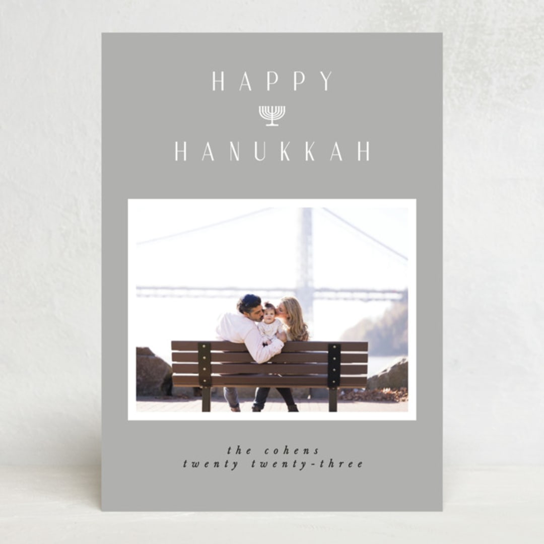 "Modern Menorah" - Hanukkah Cards in Slate by Maja Cunningham - Front