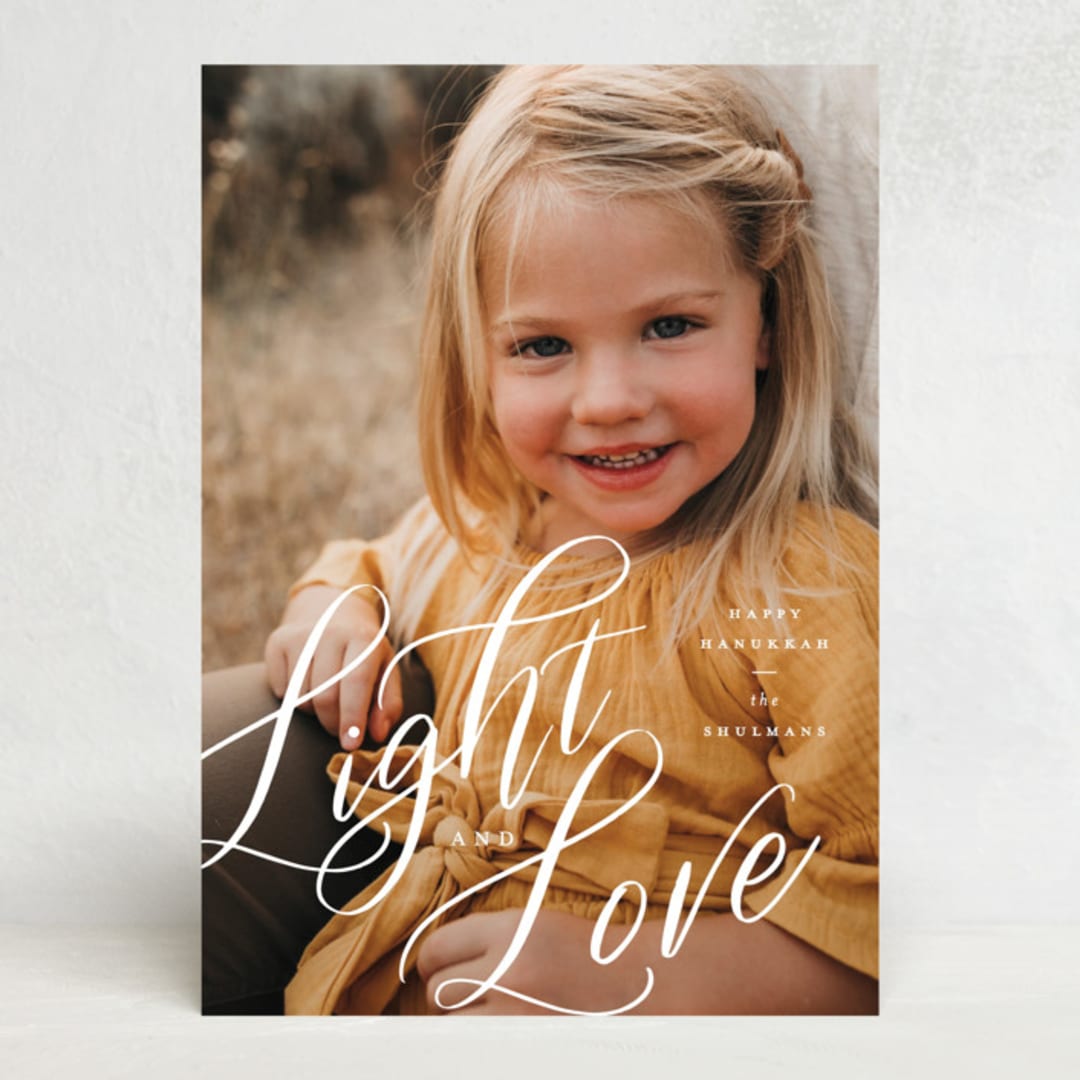 "Light & Love" - Hanukkah Cards in Snow by Ashley Rosenbaum - Front