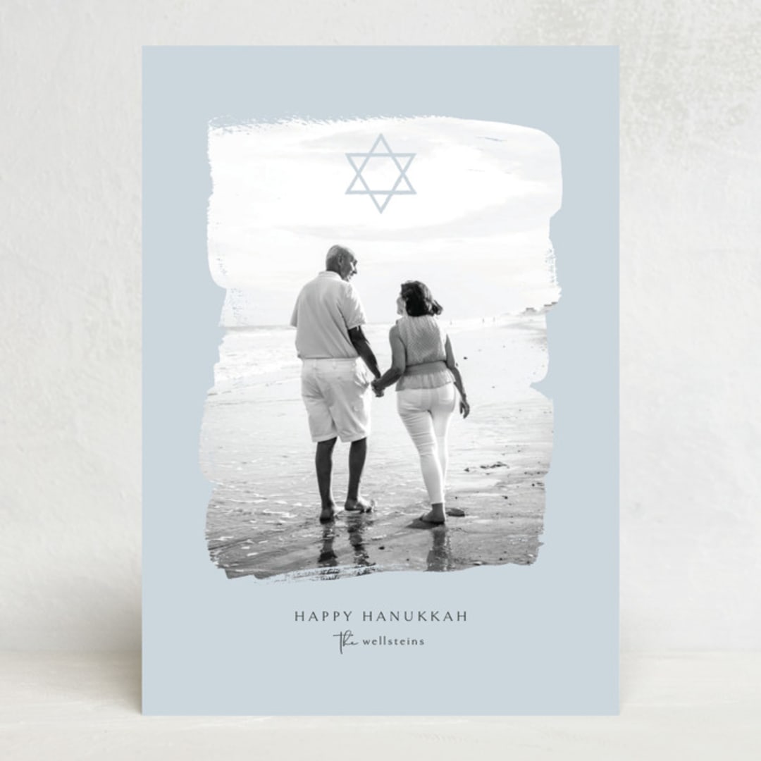"Brushed Star" - Hanukkah Cards in Bluebell by Erin Deegan - Front