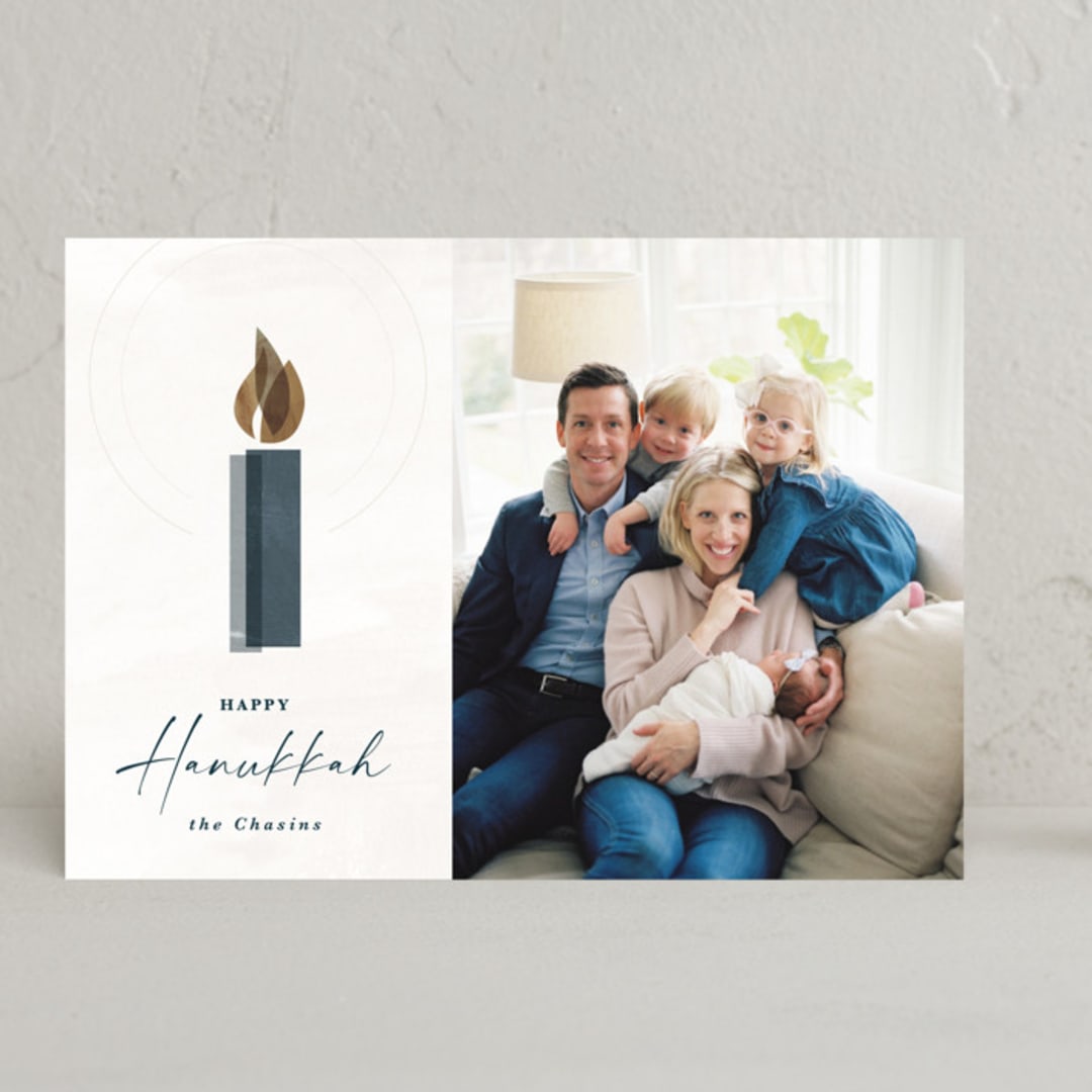 "Candlelight" - Hanukkah Cards in Champagne by Kate Ahn - Front