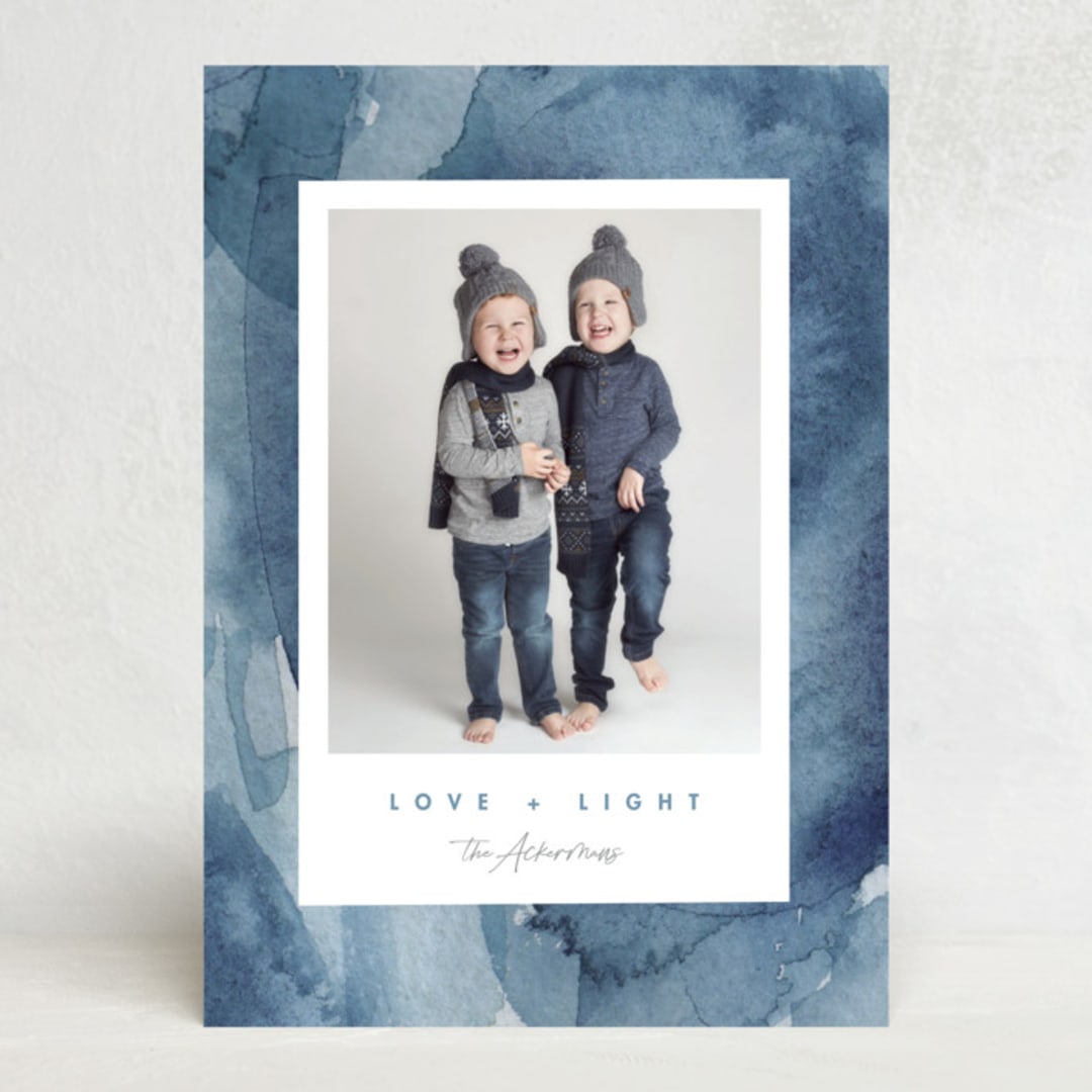 "Watercolor Frame" - Hanukkah Cards in Cobalt by Susan Zinader - Front