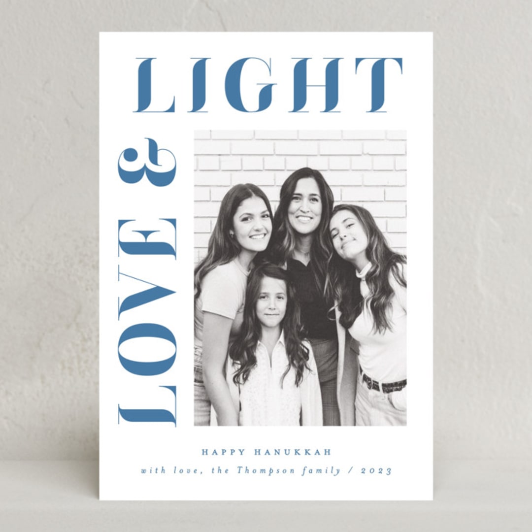 "Pretty Serif" - Hanukkah Cards in Dusty Navy by AK Graphics - Front