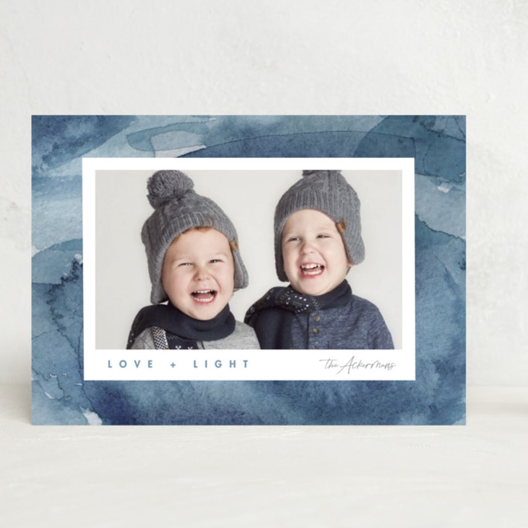 "Watercolor Frame" - Hanukkah Cards in Cobalt by Susan Zinader - Front
