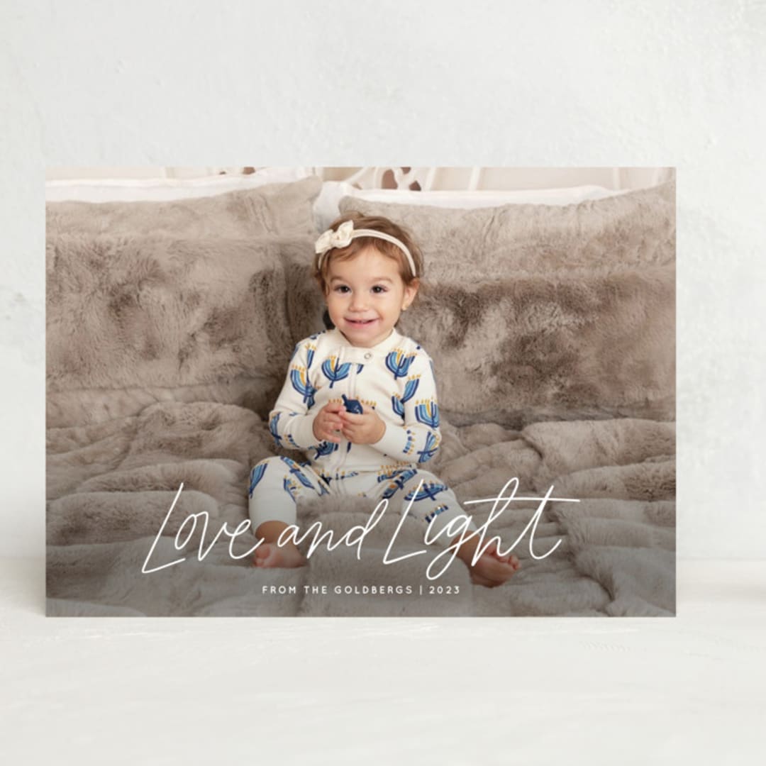 "Scripty Love and Light" - Hanukkah Cards in Ivory by Kristen Magee - Front
