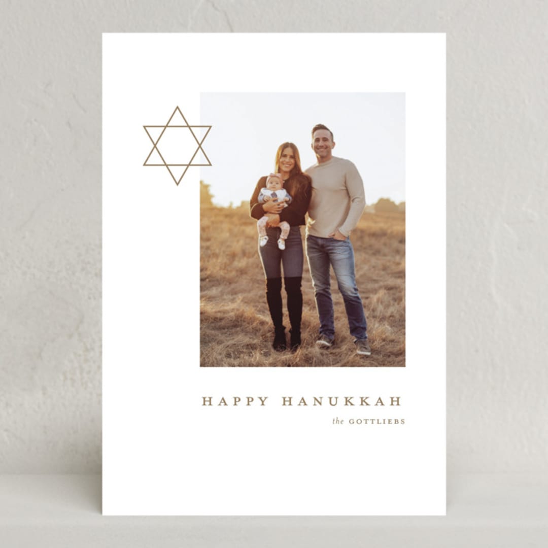 "Modern Star of David" - Hanukkah Cards in Golden by Alexandra Cohn - Front