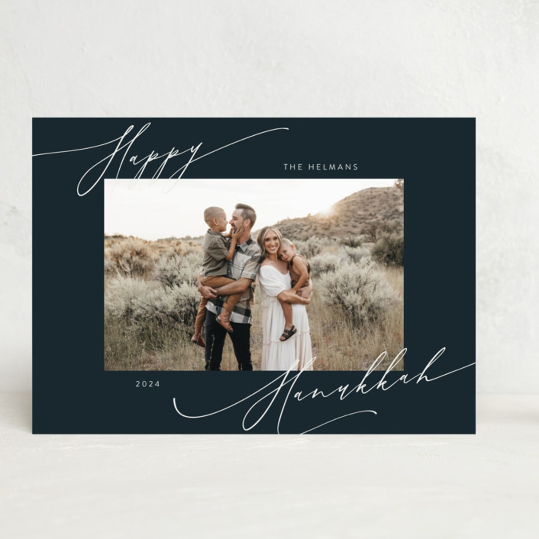 "Scripted Corners" - Hanukkah Cards in Midnight by Nicoletta Savod - Front