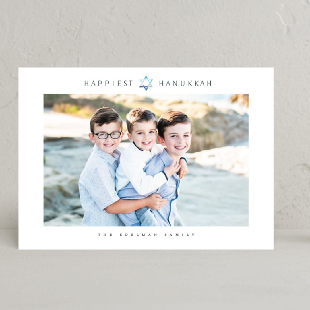 "Happiest Hannukah" - Hanukkah Cards in Sky by Maja Cunningham - Front