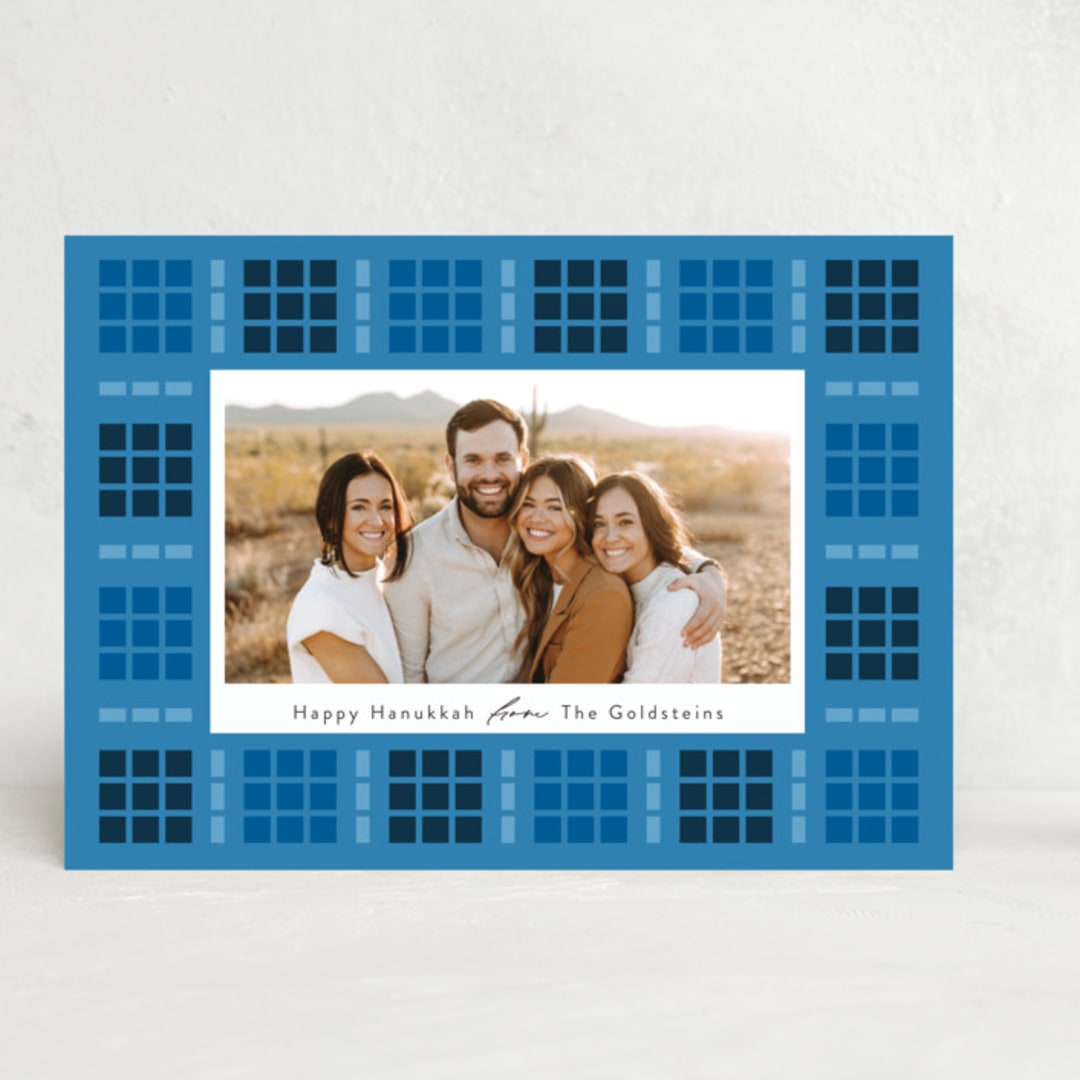"Geometric Border" - Hanukkah Cards in Cobalt by Morgan Kendall - Front