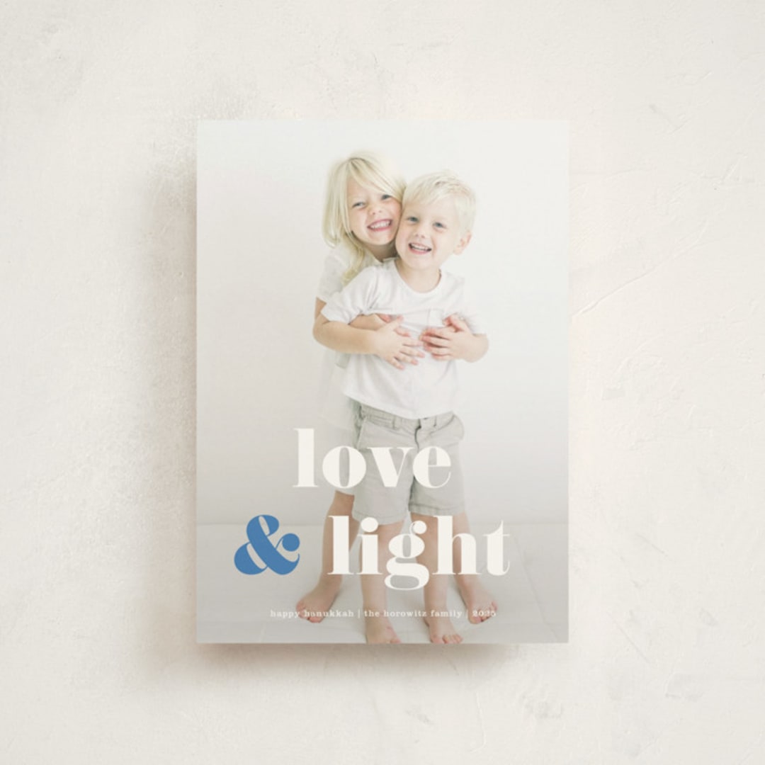 "Love & Light Type" - Hanukkah Cards in Denim by Kerry Doyle - Front