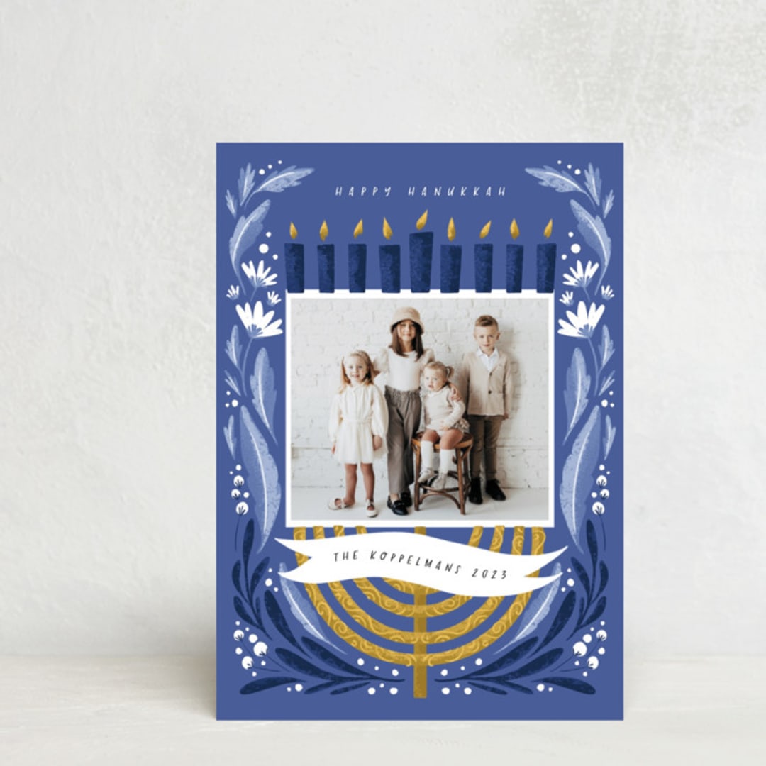 "Season of Miracles" - Hanukkah Cards in Winter Sky by Grae - Front