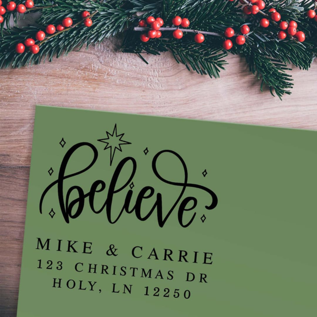 Custom Believe Holiday Address Stamp | Self-Inking | Black Ink
