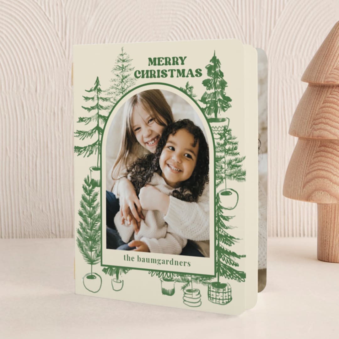 "Potted Trees" - Holiday Booklette Cards in Cream by Baumbirdy - Front