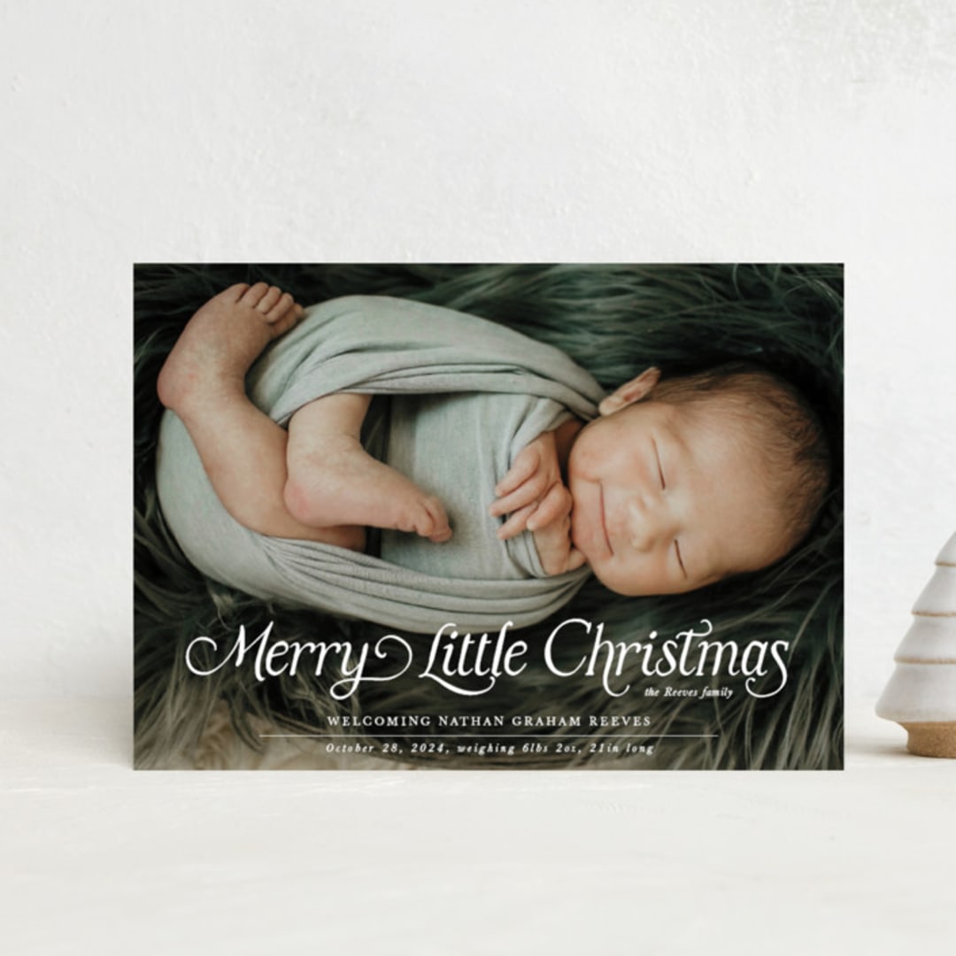 "Our Merry Little Christmas" - Holiday Birth Announcement Cards in Sugar by Jenna Holcomb - Front