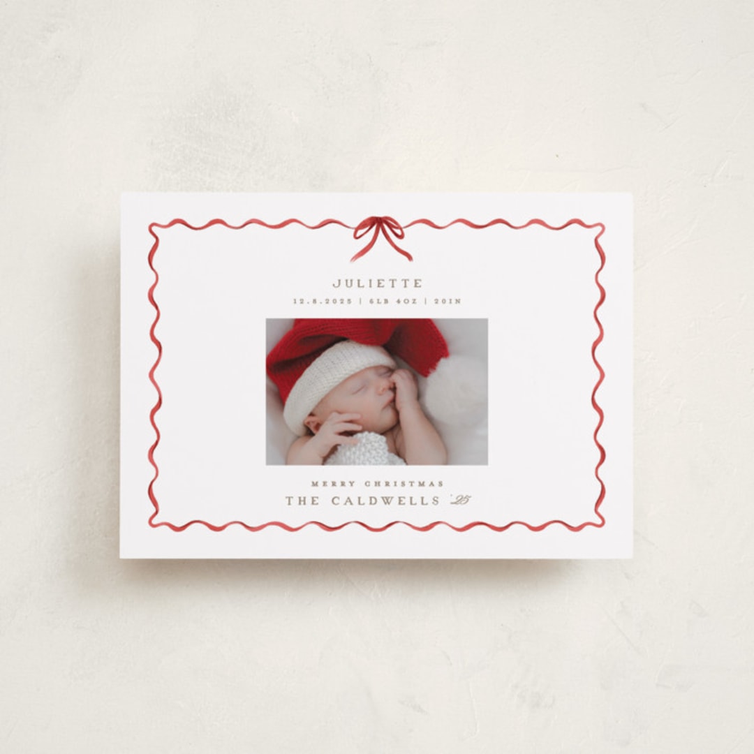 "lovely holiday" - Holiday Birth Announcement Cards in Crimson by Grae - Front