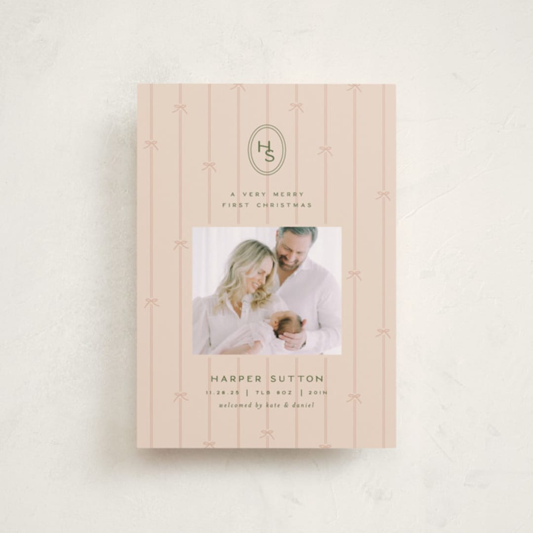 "first christmas monogram" - Holiday Birth Announcement Cards in Blush by Ellen Schlegelmilch - Front