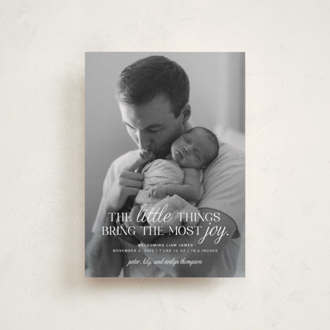 "Little Things" - Holiday Birth Announcement Cards in Frost by Karen Glenn - Front