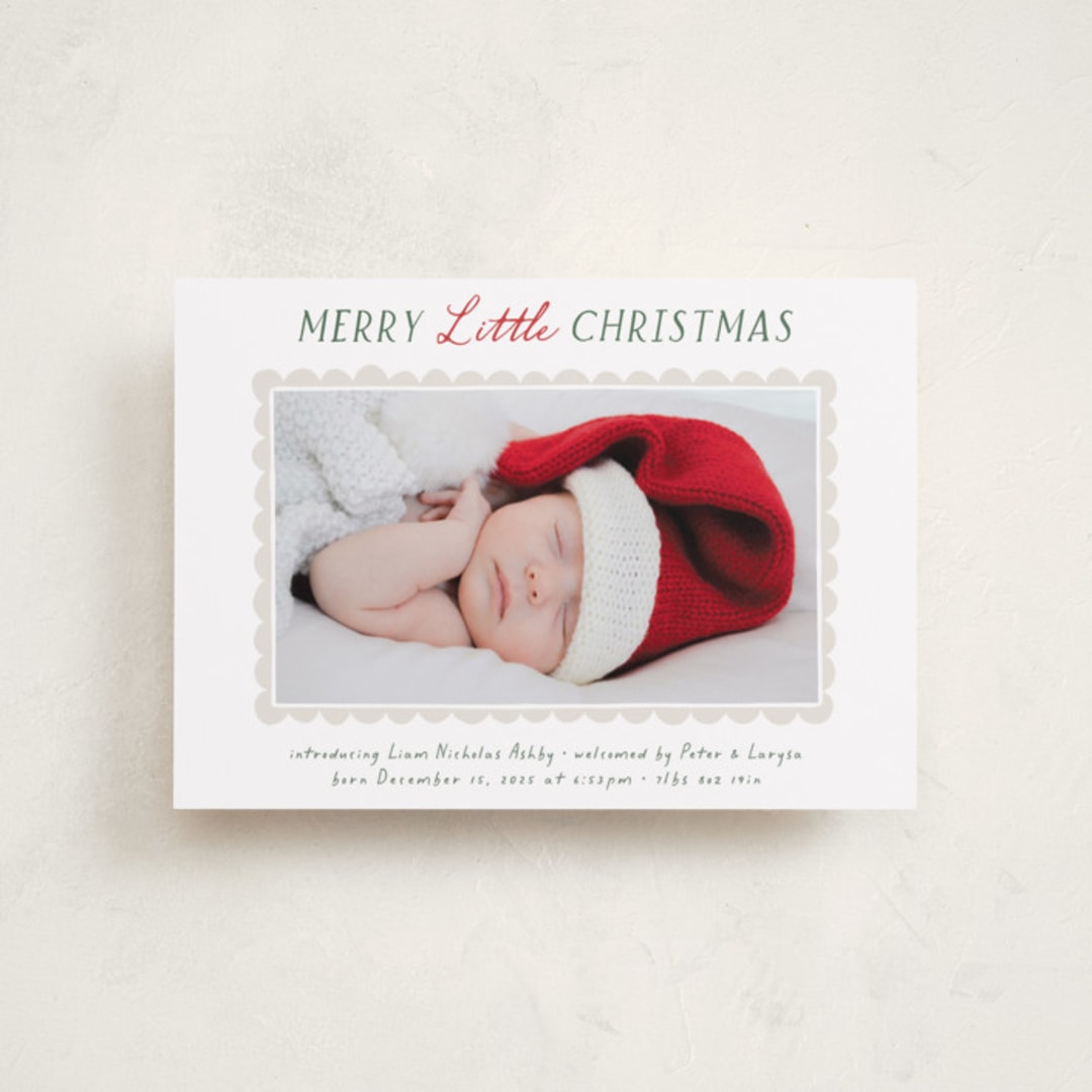 "Merry Scallop" - Holiday Birth Announcement Cards in Holly by Hooray Creative - Front