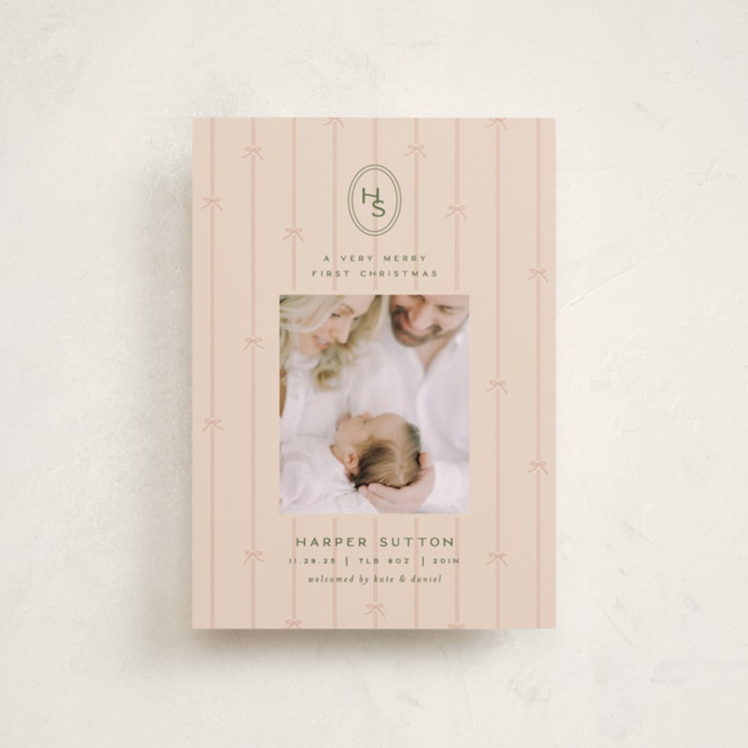"first christmas monogram" - Holiday Birth Announcement Cards in Blush by Ellen Schlegelmilch - Front
