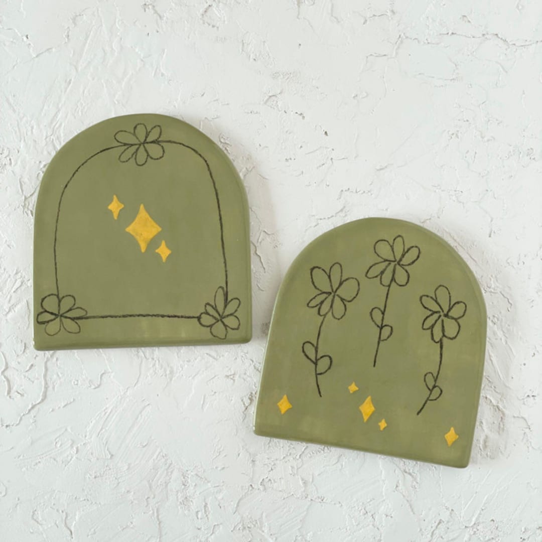 "Illustrated Floral Arch Coaster Set" - Coasters in green by Quiet Clementine