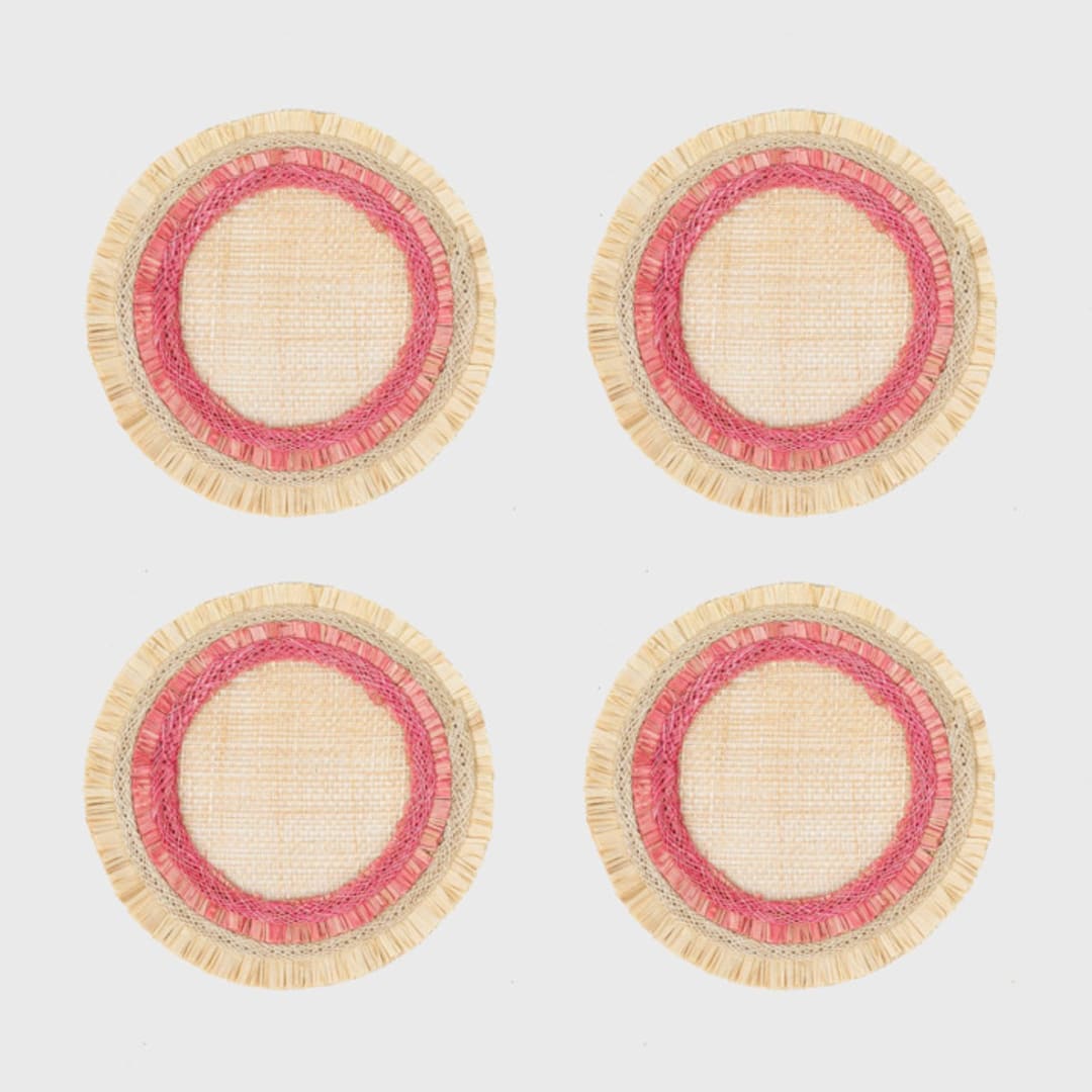 "Ruffle edge straw coasters, pink" - Coasters in pink by Joanna Buchanan