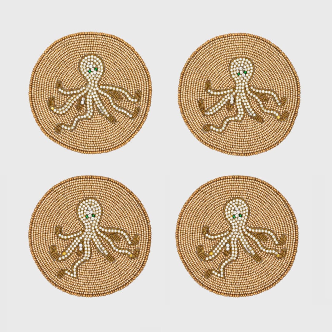 "Octopus coaster, set of four" - Coasters in gold by Joanna Buchanan