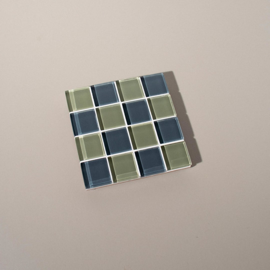 "Glass Tile Coaster in Dusted Moss" - Coasters in green by Subtle Art Studios