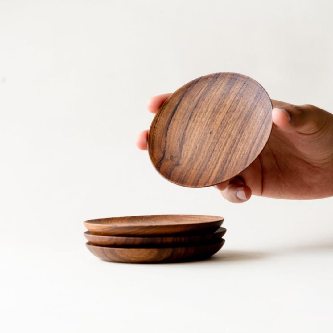 "Set of 4 Teak Coasters" - Coasters in brown by Powered By People