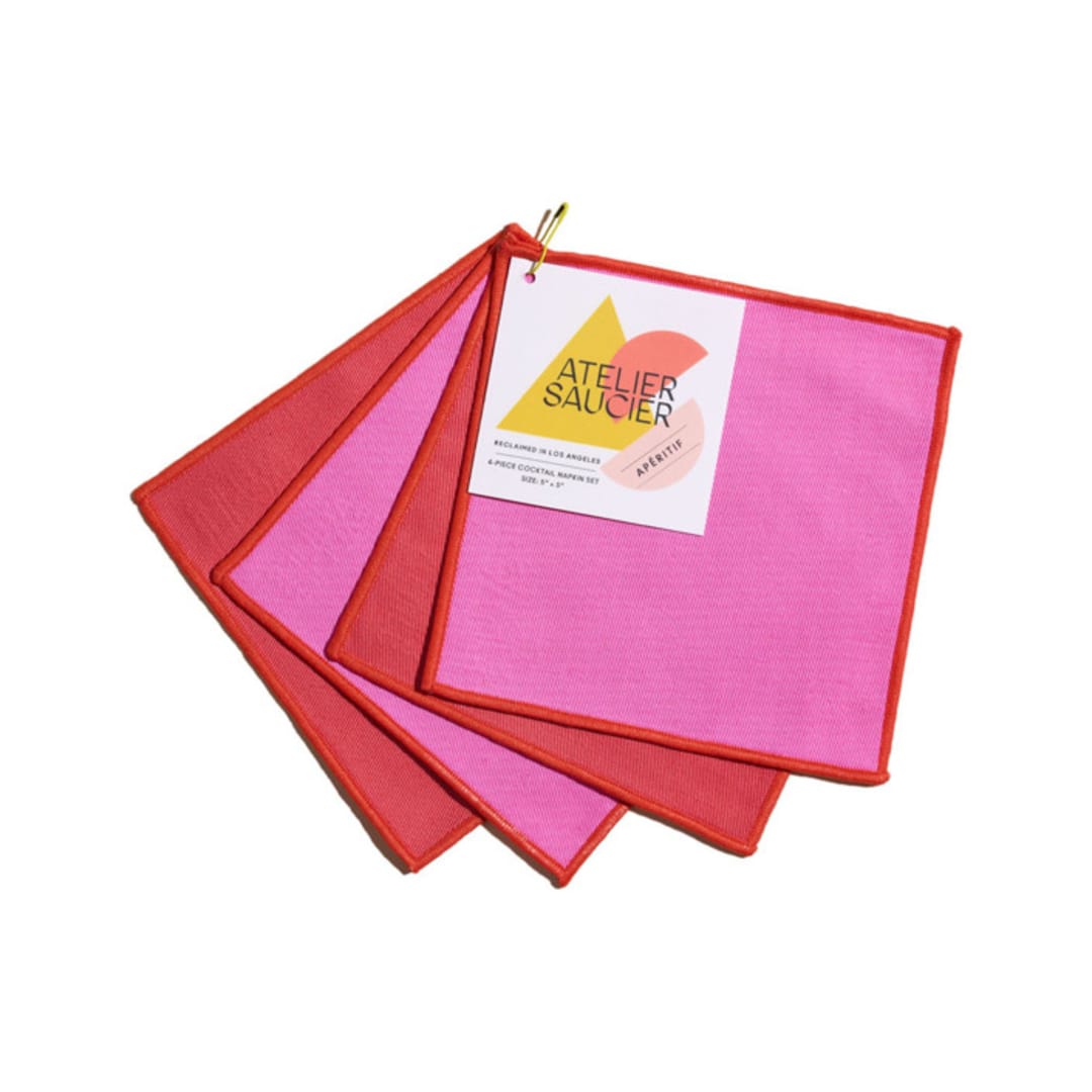 "Lollipop Twill Cocktail Napkins (Set of 4)" - Coasters in pink by ATELIER SAUCIER
