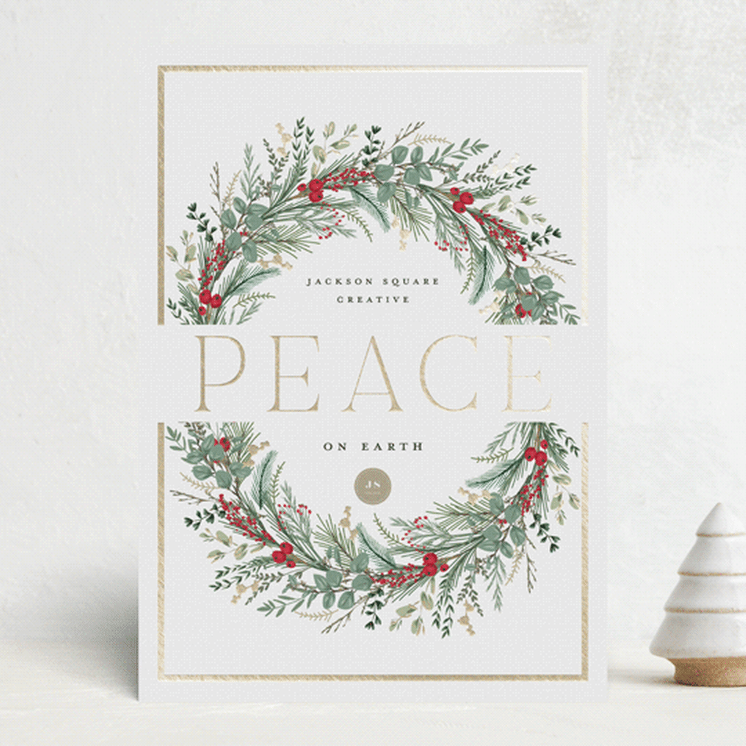 "Peace On Earth" - Holiday Cards in Candy Cane by Susan Moyal - Front