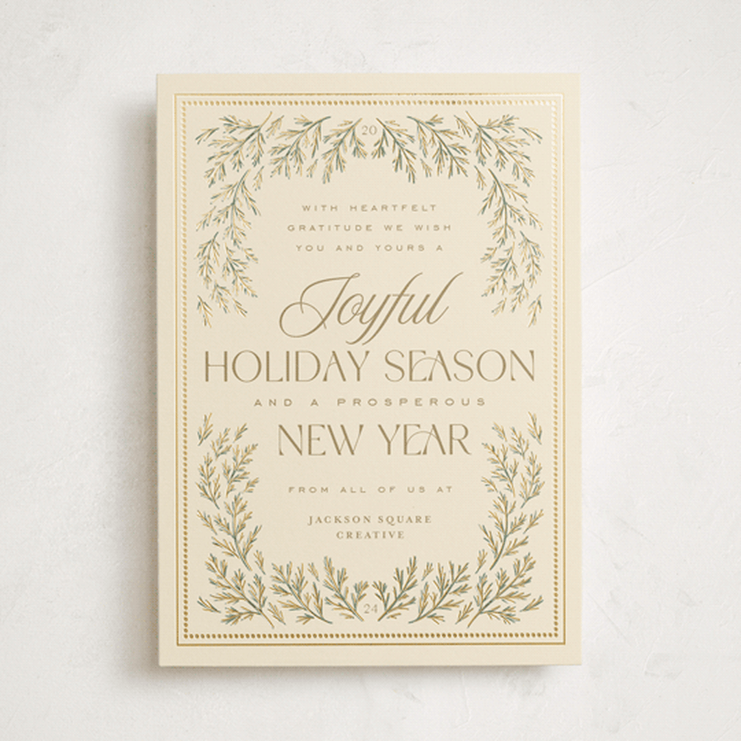 "Pine Border" - Holiday Cards in Eggnog by Erin German - Front