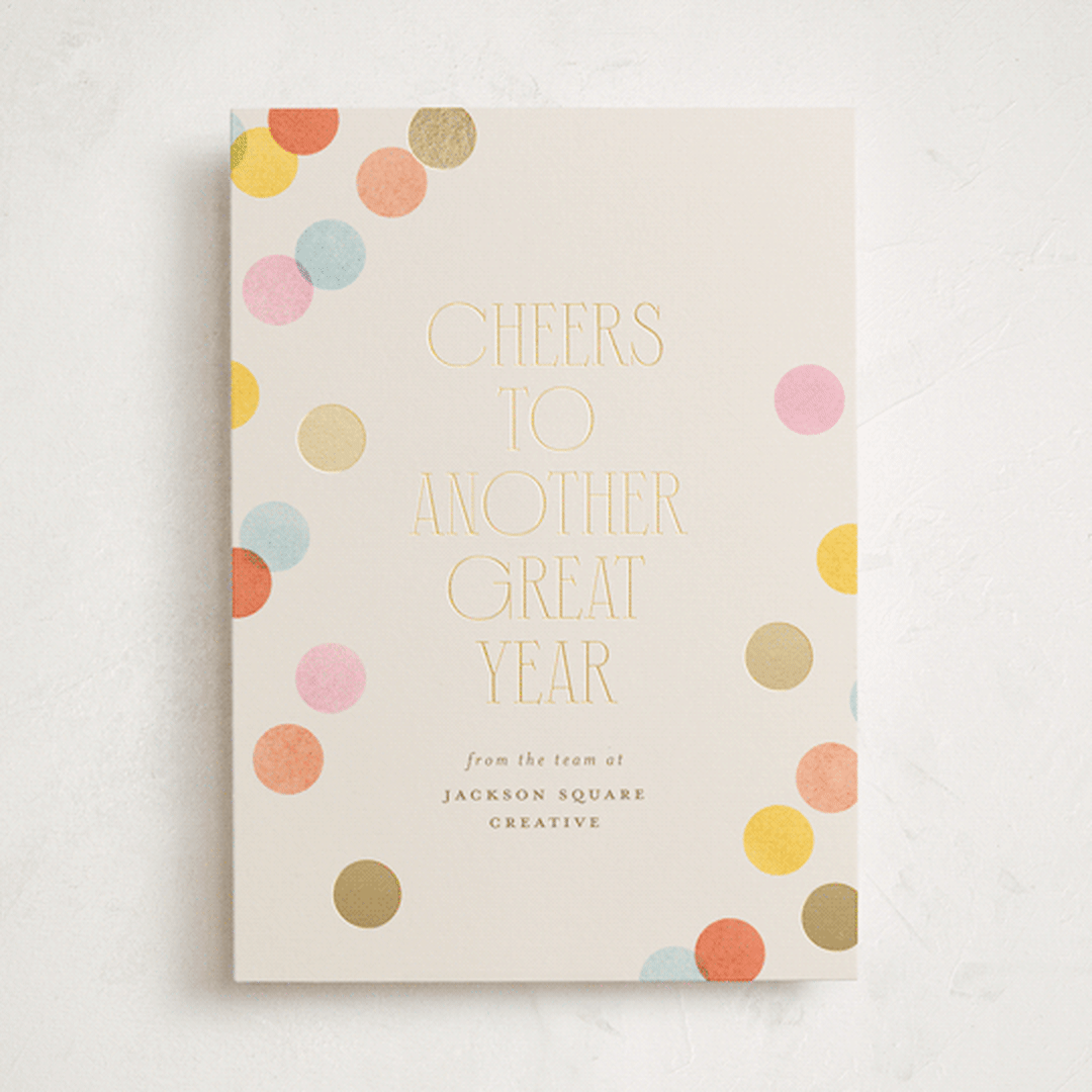 "Confetti Dots" - Holiday Cards in Peach by Ellen Schlegelmilch - Front