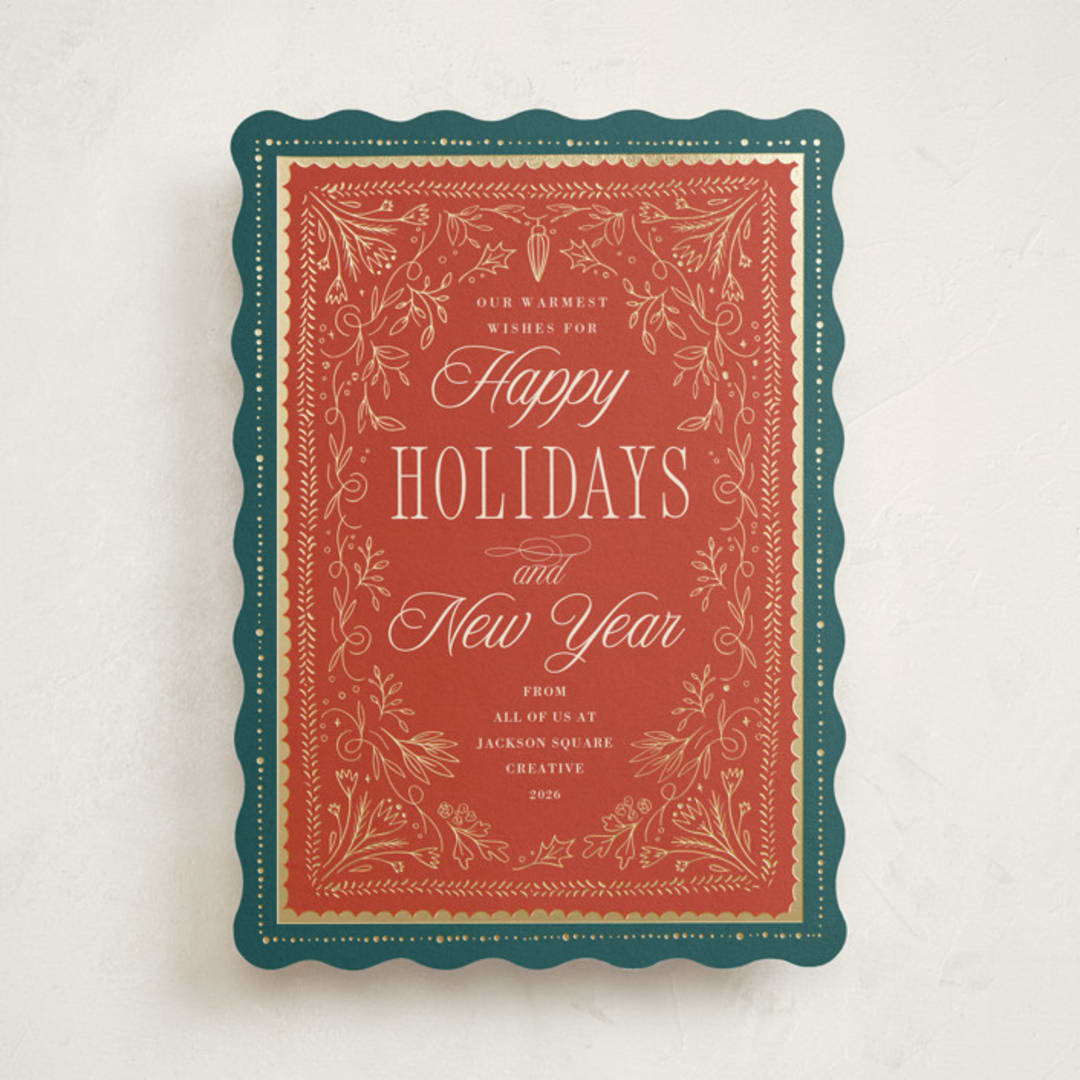 "Gilded Hand Drawn Frame" - Holiday Cards in Poinsettia by Hannah Williams - Front