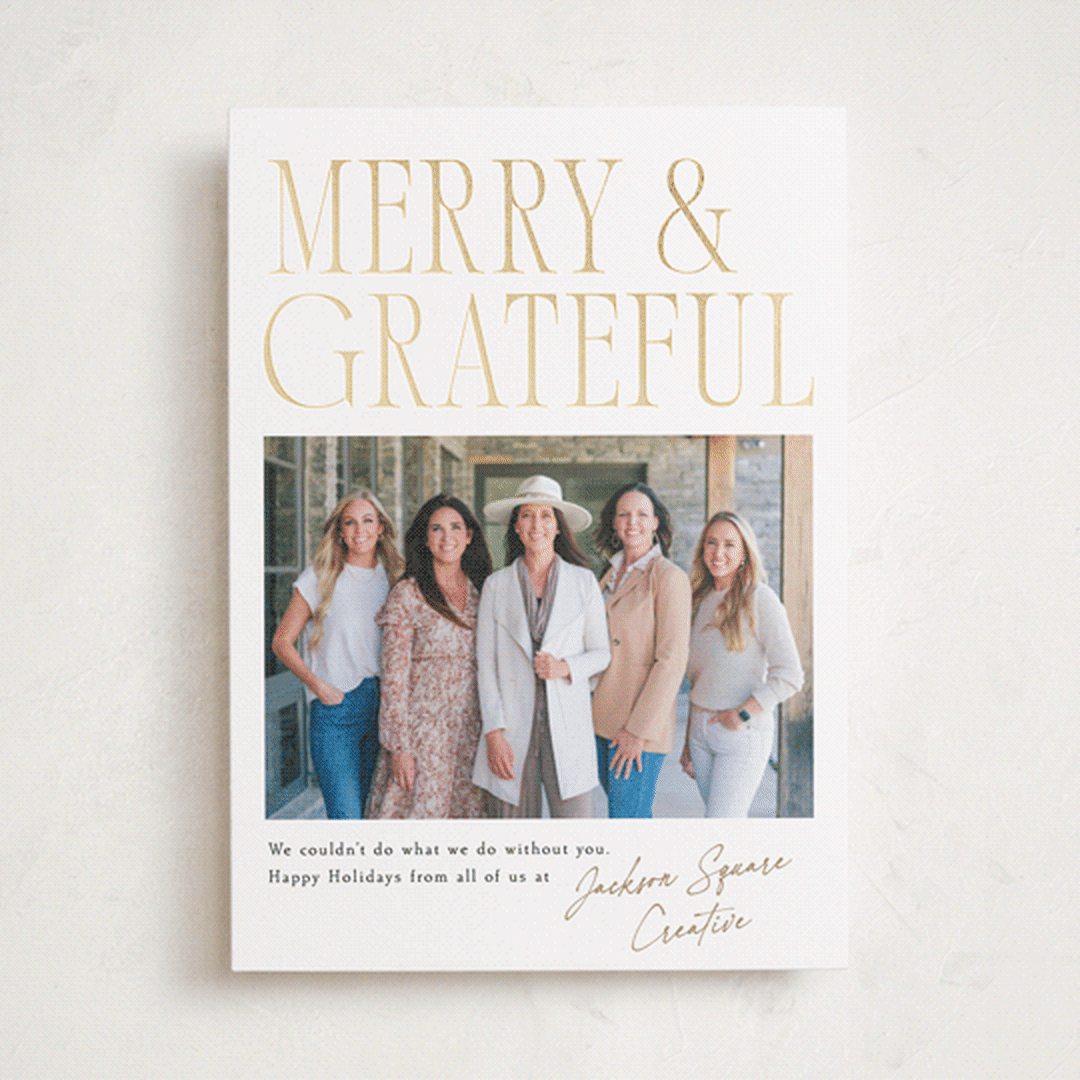 "Merry & Grateful" - Holiday Cards in Snow by Robert and Stella - Front