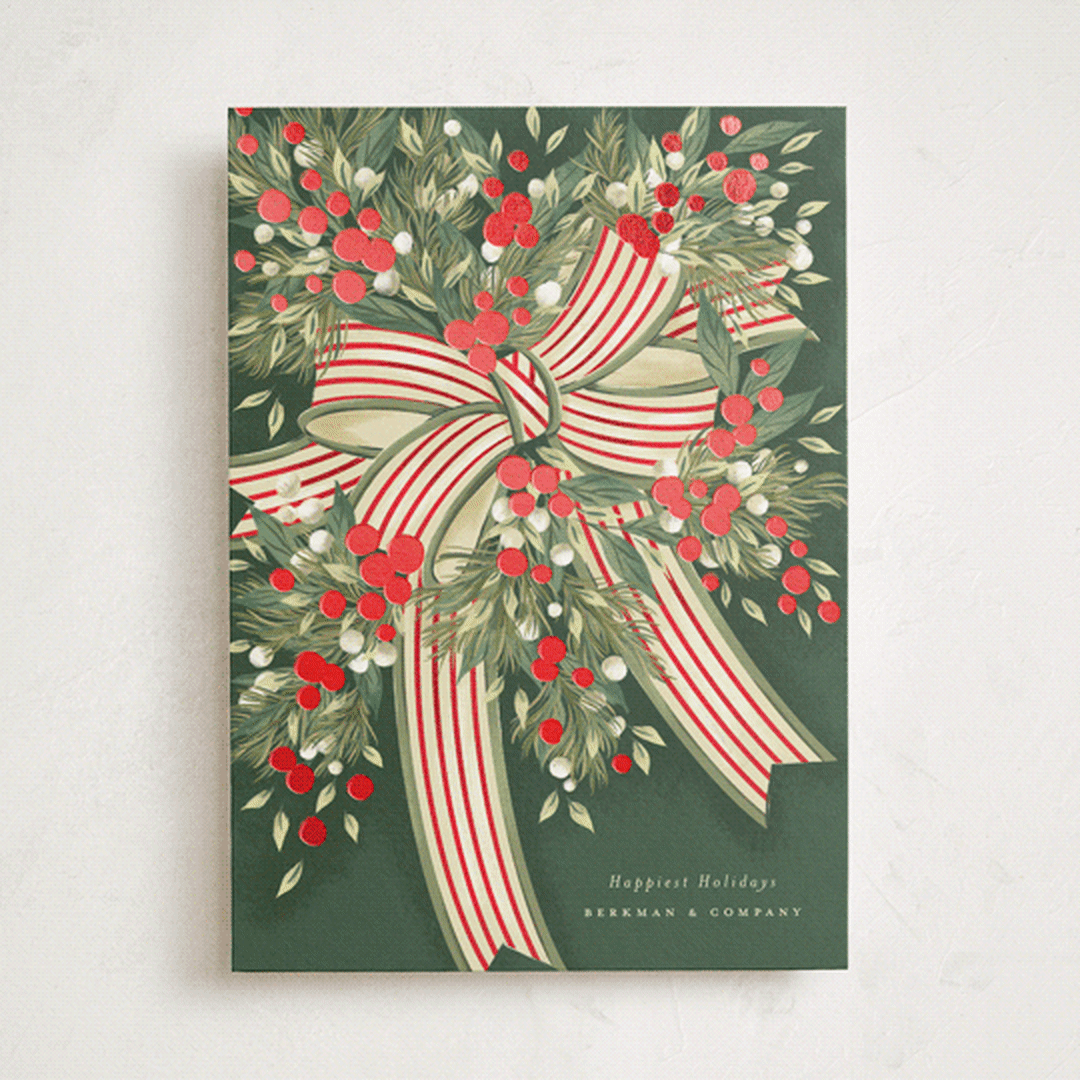 "Ribbon Bouquet" - Holiday Cards in Forest by Jackie Crawford - Front
