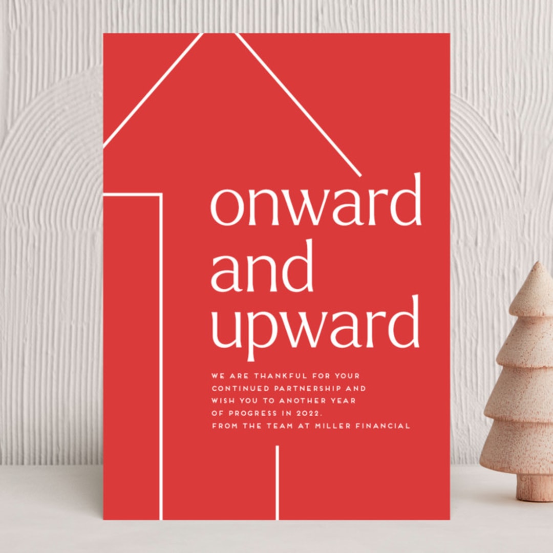 "onward and upward" - Holiday Cards in holly berry by Amy Payne - Front