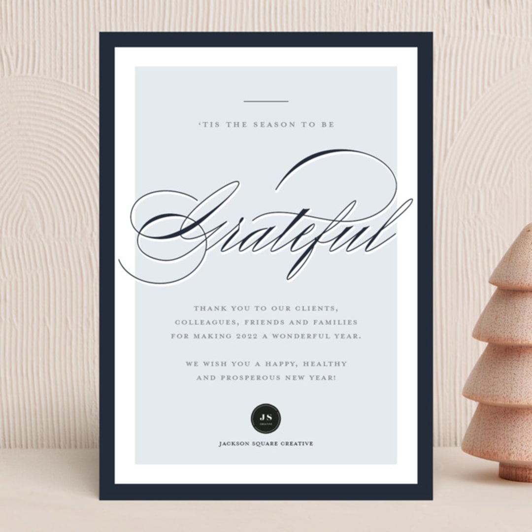 "Elegant Gratitude" - Holiday Cards in Navy by Annie Shapiro - Front