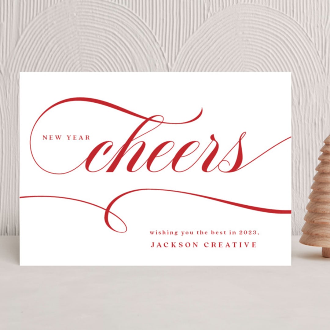 "New Year Cheers" - Holiday Cards in Candy Cane by Louise Kay - Front