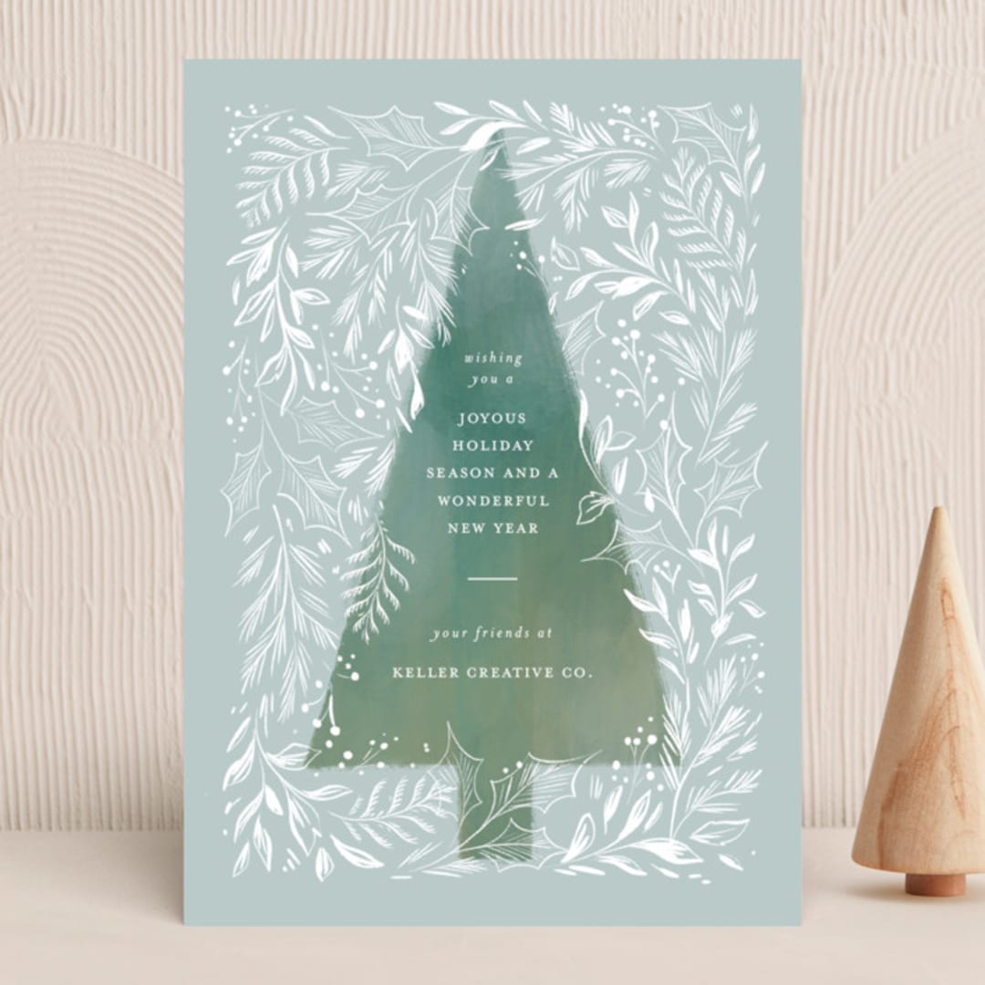 "Snow Dusted Forest" - Holiday Cards in Mint by Paper Raven Co. - Front